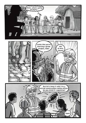 Page 3: Mrs. Hayes, a retired construction safety officer, offers to supervise.
