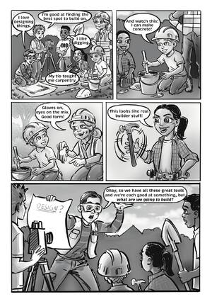 Page 4: Everyone shows what they are good at, then asks what they should build.