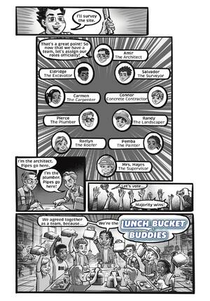 Page 8: Roles get assigned and the crew names itself the Lunch Bucket Buddies.
