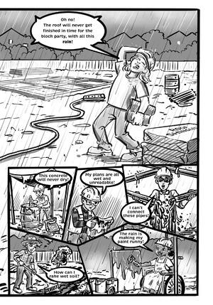 Page 11: The storm keeps going: wet plans, concrete that will not dry, runny paint.